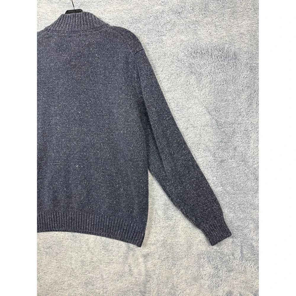 IZOD Mens Large Blue Button Pullover Sweater Marled Mock Neck Knit 9596